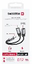 SWISSTEN NABÍJECÍ AUDIO ADAPTÉR TEXTILE USB-C (samec) / USB-C (samice) a 3,5mm AUX 0,12 M ČERNÝ